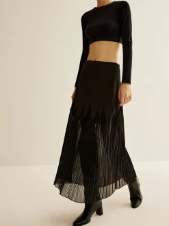 Clearance Panel Sheer Zipper Midi Skirt Skirts|Bottoms