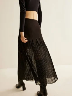 Clearance Panel Sheer Zipper Midi Skirt Skirts|Bottoms