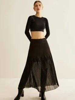 Clearance Panel Sheer Zipper Midi Skirt Skirts|Bottoms