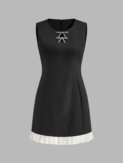 Best Paneled Rhinestone Bow Short Dress Black Dresses|Casual Dresses