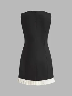 Best Paneled Rhinestone Bow Short Dress Black Dresses|Casual Dresses