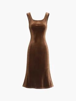 New Paradise Feeling Velvet Midi Dress Casual Dresses|Work Dresses