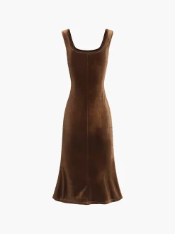 New Paradise Feeling Velvet Midi Dress Casual Dresses|Work Dresses