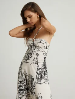 Outlet Paris Street Halter Long Dress White Dresses|Casual Dresses