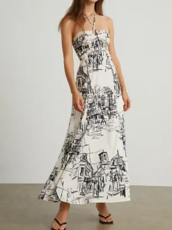 Outlet Paris Street Halter Long Dress White Dresses|Casual Dresses