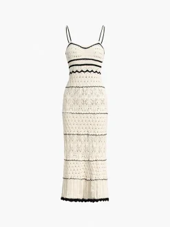Hot Paros Crochet Eyelet See Through Midi Dress White Dresses|Sweater Dresses