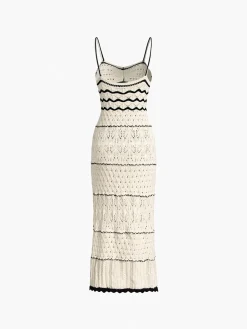 Hot Paros Crochet Eyelet See Through Midi Dress White Dresses|Sweater Dresses