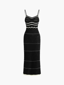 Hot Paros Crochet Eyelet See Through Midi Dress White Dresses|Sweater Dresses
