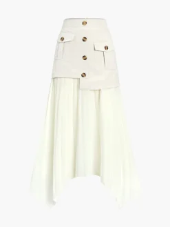 Sale Patchwork Asymmetrical Pleated Buttoned Midi Skirt Skirts|Bottoms
