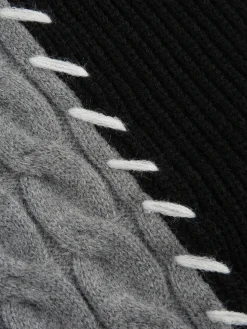Online Patchwork Cable Knit Contrast Stitch Cardigan Cardigans|Sweaters & Cardigans