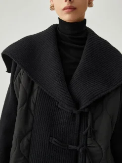 Clearance Patchwork Collared Geometric Winter Coat Outerwear|Tops