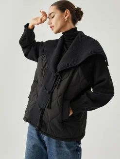 Clearance Patchwork Collared Geometric Winter Coat Outerwear|Tops