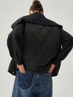 Clearance Patchwork Collared Geometric Winter Coat Outerwear|Tops