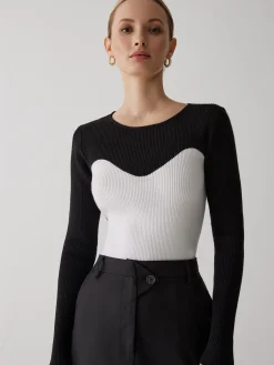 Online Patchwork Contrast Crew Neck Sweater Sweater Tops|Sweaters & Cardigans