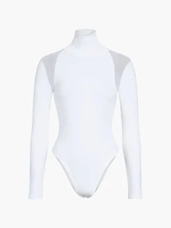 Online Patchwork Mesh Turtleneck Long Sleeve Bodysuit Bodysuits|Bodysuits