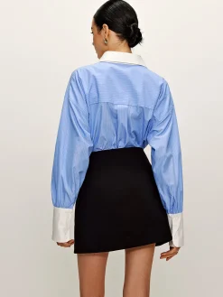 Best Patchwork Pinstripe Lapel Shirt Blouses & Shirts|Matching Sets