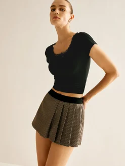 New Patchwork Plaid Pleated Shorts Shorts|Bottoms