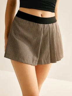 New Patchwork Plaid Pleated Shorts Shorts|Bottoms
