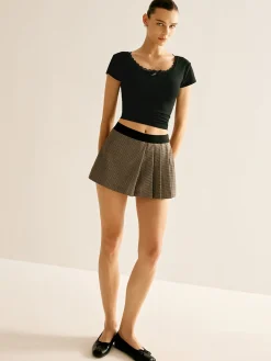 New Patchwork Plaid Pleated Shorts Shorts|Bottoms