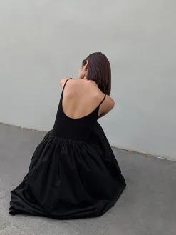 Sale Patchwork Pockets Cotton Cami Midi Dress White Dresses|Black Dresses