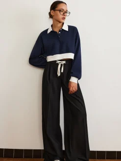 New Patchwork Polo Crop Sweatshirt Sweatshirts & Hoodies|Crop Tops