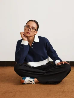 New Patchwork Polo Crop Sweatshirt Sweatshirts & Hoodies|Crop Tops