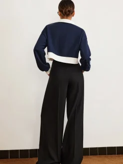 New Patchwork Polo Crop Sweatshirt Sweatshirts & Hoodies|Crop Tops
