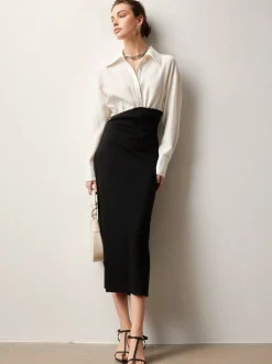 Sale Patchwork Split Polo Dress White Dresses|Casual Dresses