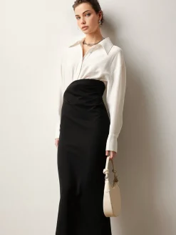 Sale Patchwork Split Polo Dress White Dresses|Casual Dresses