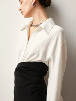 Sale Patchwork Split Polo Dress White Dresses|Casual Dresses