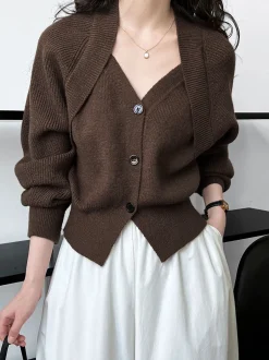 Outlet Patchwork V-neck Button Sweater Sweater Tops|Sweaters & Cardigans
