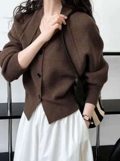 Outlet Patchwork V-neck Button Sweater Sweater Tops|Sweaters & Cardigans