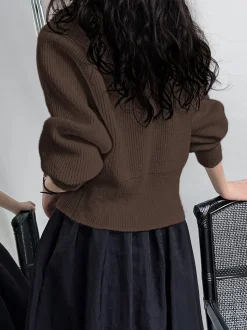 Outlet Patchwork V-neck Button Sweater Sweater Tops|Sweaters & Cardigans