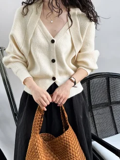 Outlet Patchwork V-neck Button Sweater Sweater Tops|Sweaters & Cardigans