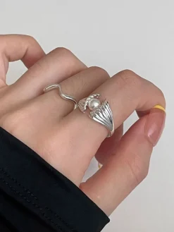 Hot 1pc Pearl In Shell Open Ring Rings & Bracelets|Accessories