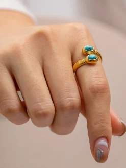1pc Sapphire & Turquoise Snake Ring Rings & Bracelets|Accessories