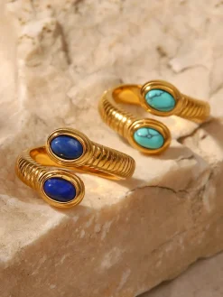 1pc Sapphire & Turquoise Snake Ring Rings & Bracelets|Accessories