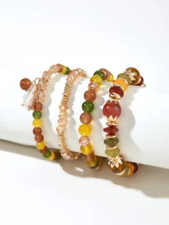 Clearance 4PCS Artificial Crystal Beaded Bracelet Rings & Bracelets|Accessories