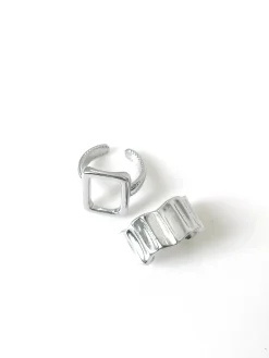 Clearance 2pcs Geometric Ribbed Ring Rings & Bracelets|Accessories