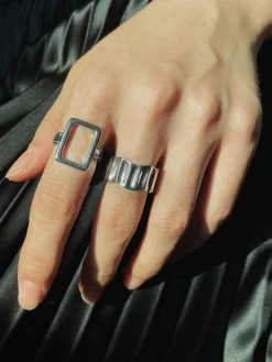Clearance 2pcs Geometric Ribbed Ring Rings & Bracelets|Accessories