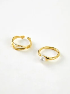 Best 2pcs en Wavy Pearl Open Ring Rings & Bracelets|Accessories