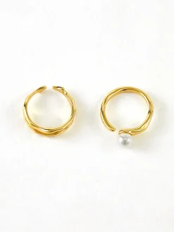 Best 2pcs en Wavy Pearl Open Ring Rings & Bracelets|Accessories