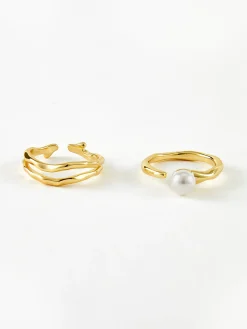 Best 2pcs en Wavy Pearl Open Ring Rings & Bracelets|Accessories