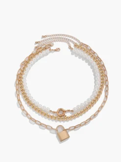 Discount 3pcs Lock Pearl Necklace Necklaces|Accessories