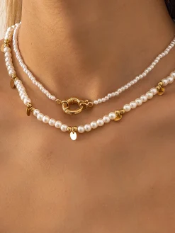Sale 2pcs Pearl Beaded en Hoop Necklace Necklaces|Accessories
