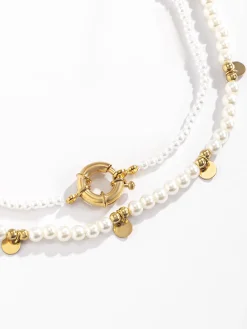 Sale 2pcs Pearl Beaded en Hoop Necklace Necklaces|Accessories
