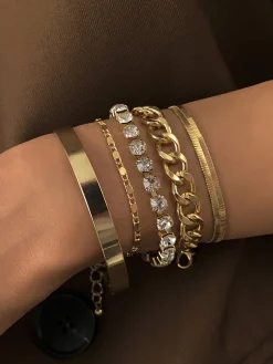 Hot 5pcs Rhinestone Snake Chain Bracelet Rings & Bracelets|Accessories