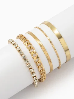 Hot 5pcs Rhinestone Snake Chain Bracelet Rings & Bracelets|Accessories
