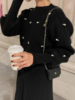 Discount Pearl Beaded Cinched Sweater Sweater Tops|Sweaters & Cardigans