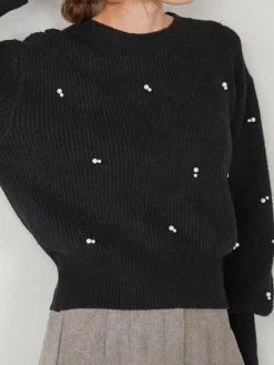 Discount Pearl Beaded Cinched Sweater Sweater Tops|Sweaters & Cardigans